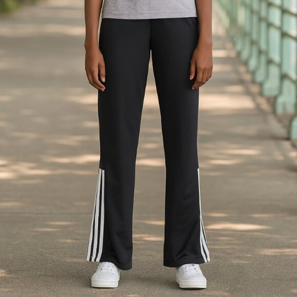 Adidas Women's Black Mid Rise Straight Leg White 3 Stripe Track Pants size small - Picture 1 of 6